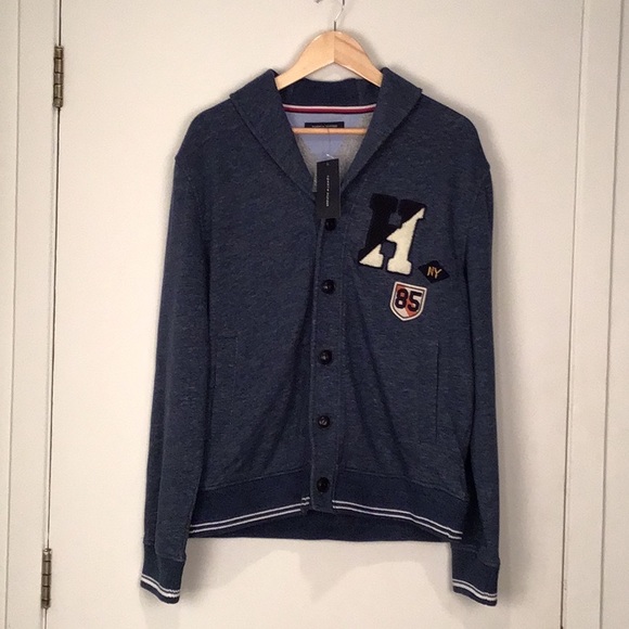 NWT Tommy Hilfiger Varsity Cardigan. Size L. Blue Jean color. - Picture 2 of 15